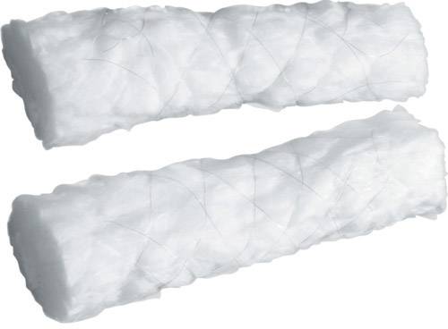 Zwei weiße Filtermaterial-Stränge, nebeneinander liegend, aus synthetischem Vliesstoff, zeigen ihre Textur und Dichte.