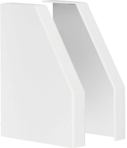 Ein weißer Kunststoffwinkel, der für die Befestigung oder Verbindung von Teilen verwendet werden könnte, steht aufrecht.