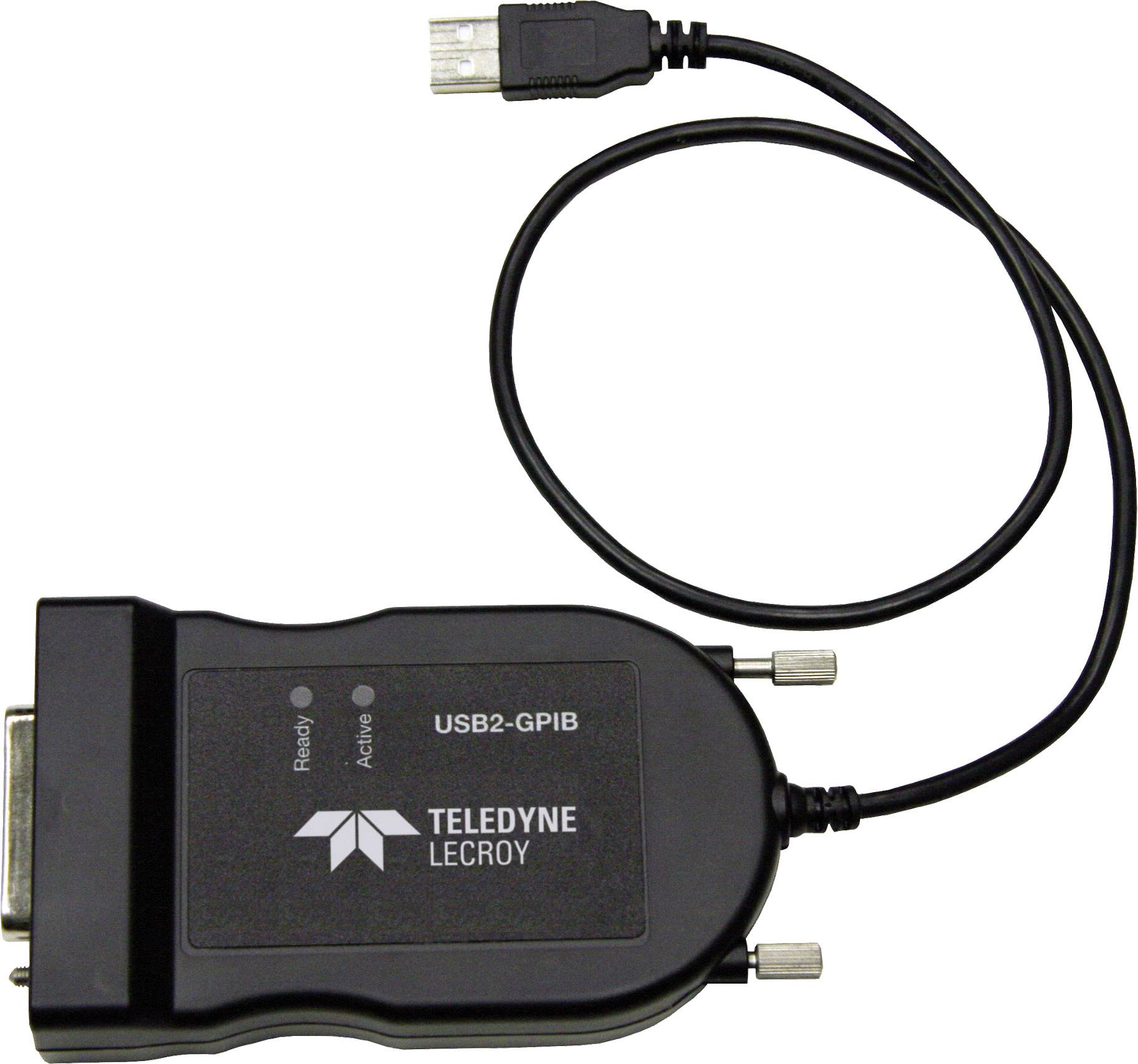'Teledyne LeCroy USB2-GPIB Adapter' mit USB-Kabel, verwendet zur Verbindung von Geräten mit GPIB-Schnittstelle für Messanwendungen.