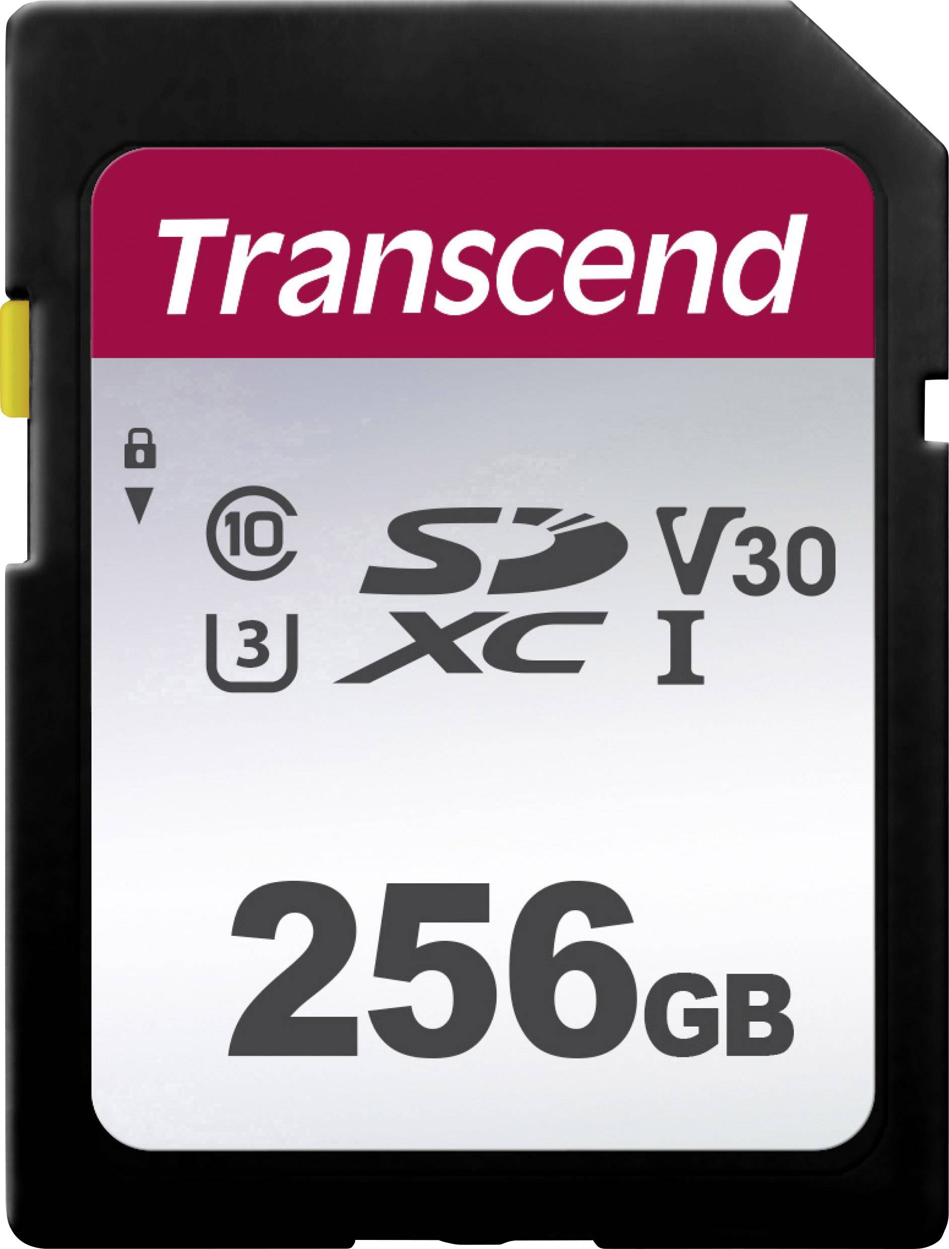 SD-Speicherkarte von Transcend mit 256 GB Kapazität. Geeignet für schnelle Datenübertragungen mit Geschwindigkeitsklasse V30 und U3.