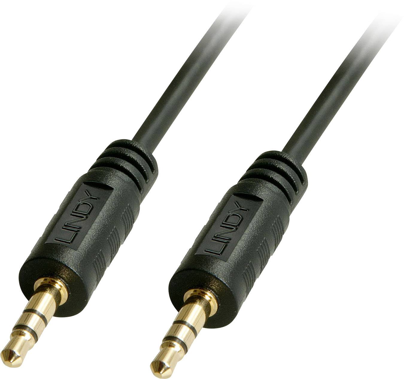 Zwei schwarze Audiokabel mit 3,5-mm-Klinkensteckern, verwendet zum Verbinden von Audiogeräten.