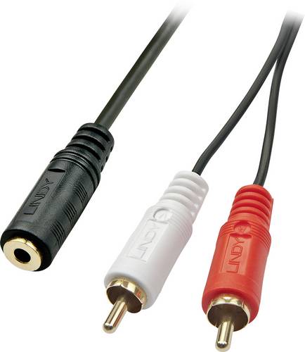 LINDY 35677 Cinch / Klinke Audio Adapter [2x Cinch-Stecker - 1x Klinkenbuchse 3.5 mm] Schwarz