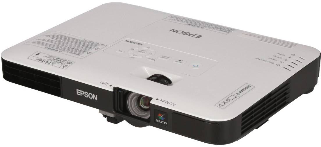 Ein flacher, weißer Projektor der Marke Epson, Modellname 'PowerLite', mit Schwerpunkt auf Portabilität und einfacher Bedienung.
