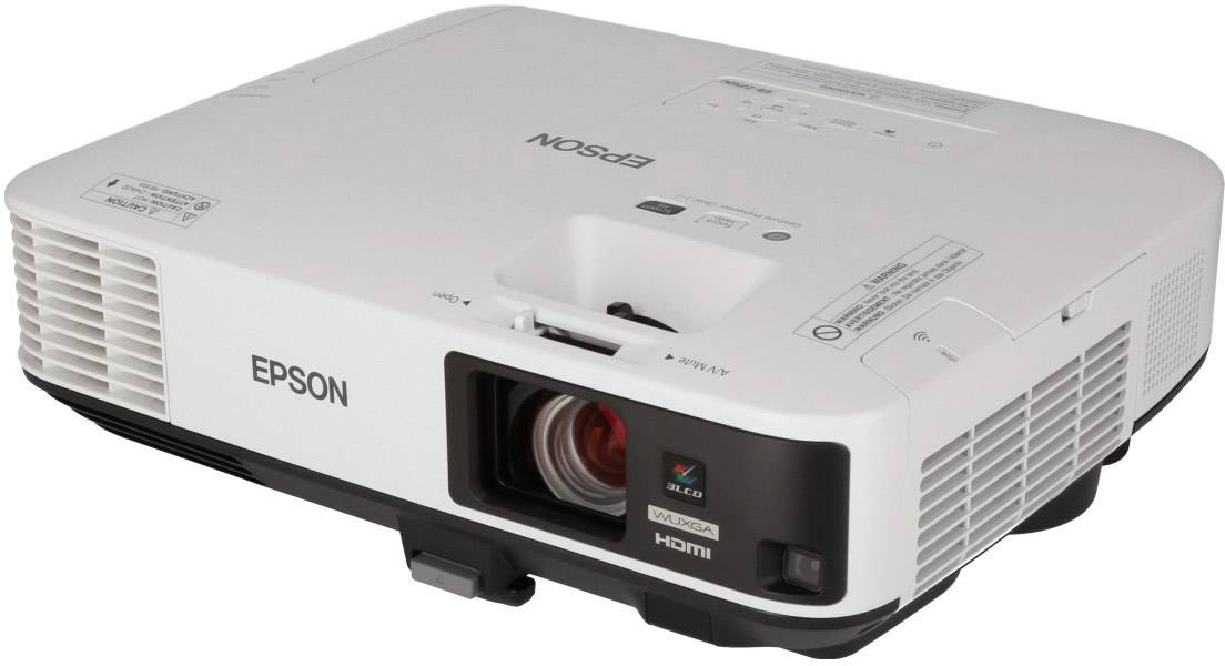 Ein weißer Epson-Projektor mit HDMI-Anschluss, geeignet für Präsentationen in Konferenzräumen oder Klassenzimmern.