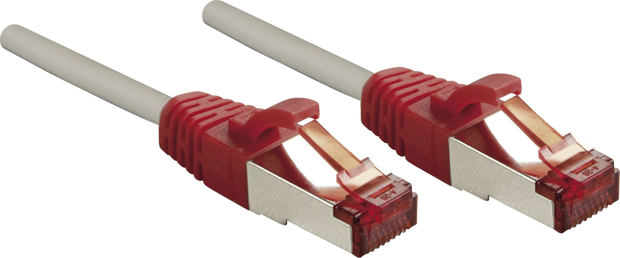 Zwei rote Ethernet-Kabel mit RJ45-Steckern nebeneinander.