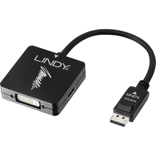 LINDY 41028 DisplayPort / HDMI / VGA / DVI Konverter [1x DisplayPort Stecker - 3x HDMI-Buchse, VGA-Buchse, DVI-Buchse 24+5pol.]