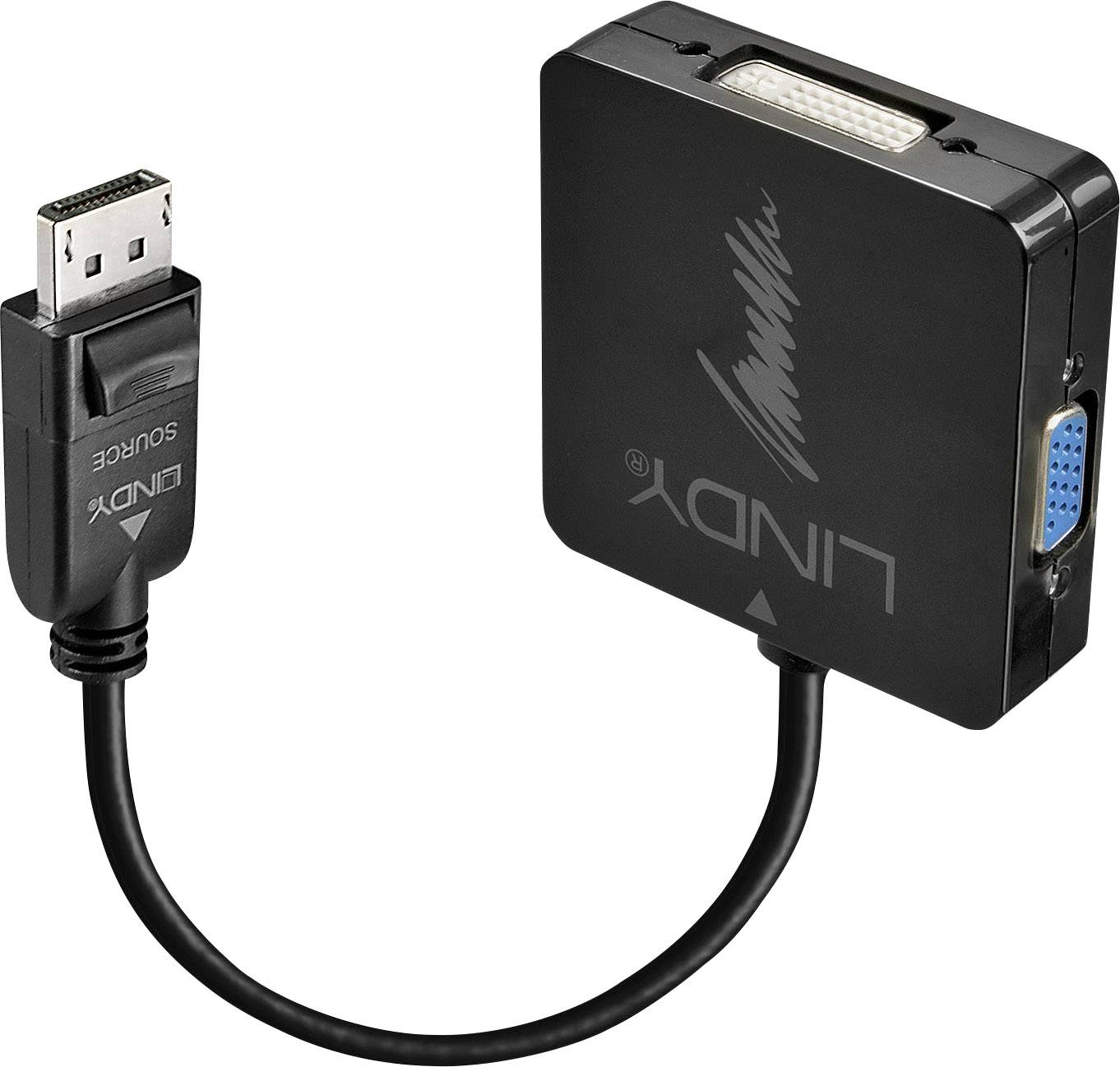 LINDY 41028 DisplayPort / HDMI / VGA / DVI Konverter [1x DisplayPort Stecker - 3x HDMI-Buchse, VGA-Buchse, DVI-Buchse 24+5pol.]