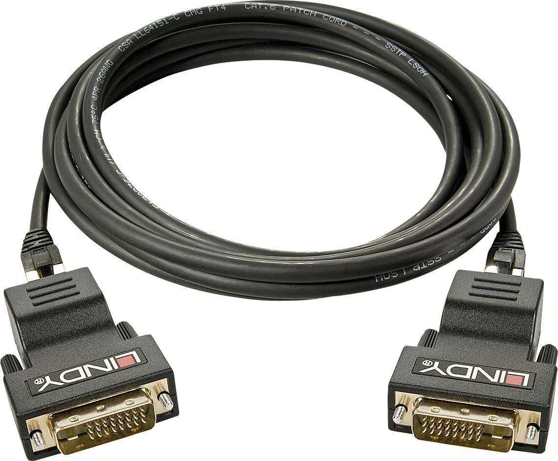 DVI-Kabel mit zwei schwarzen Steckern und goldenen Kontakten, geeignet für die Verbindung zwischen Computern und Monitoren.