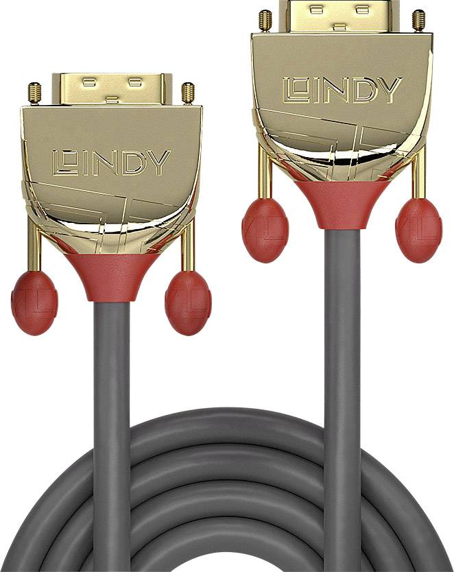 Zwei goldene HDMI-Kabel mit rotem Detail von Lindy.