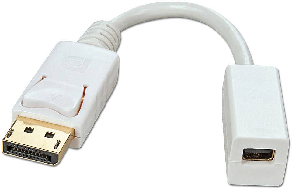 DisplayPort-zu-Mini DisplayPort-Adapterkabel in Weiß. Dient zum Anschluss eines DisplayPort-Kabels an ein Mini DisplayPort-Gerät.