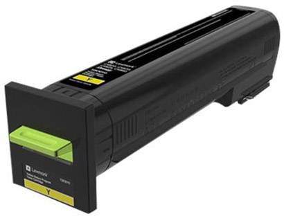 Tonerpatrone für einen Drucker, schwarze zylindrische Form mit grünem Detail, Marke Lexmark, Modellbezeichnung 'C792X1YG'.