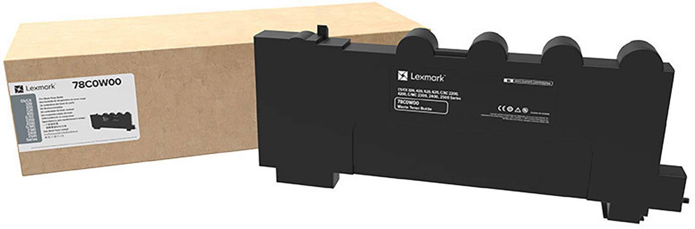 Toner-Kartusche und Verpackung der Marke Lexmark, Modellnummer 78C0W00, nebeneinander platziert.