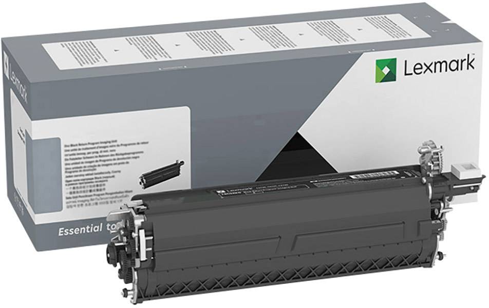 Toner-Einheit vor einer Verpackung mit Lexmark-Logo.