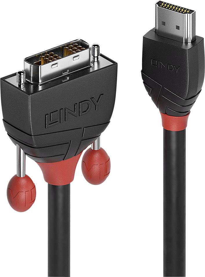 DVI zu HDMI Kabel mit schwarzen und roten Anschlüssen, geeignet für die Verbindung von Computer und Fernseher für hochauflösendes Video.