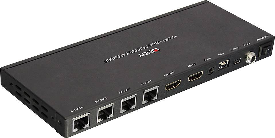 LINDY 70m Cat.6 4 Port HDMI 4K30 & IR Splitter Extender (Loop Out) 4 Port HDMI-Splitter 3840 x 2160 Pixel Schwarz