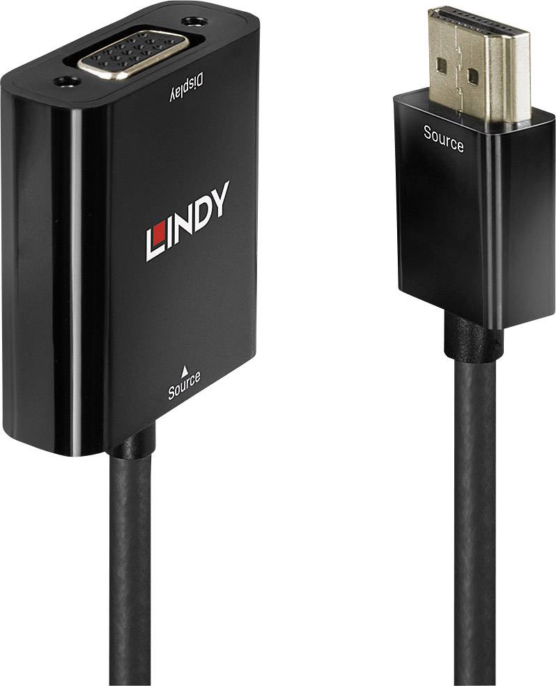 LINDY HDMI / VGA Adapterkabel HDMI-A Stecker, VGA 15pol. Buchse 0.10m Schwarz 38291 HDMI-Kabel