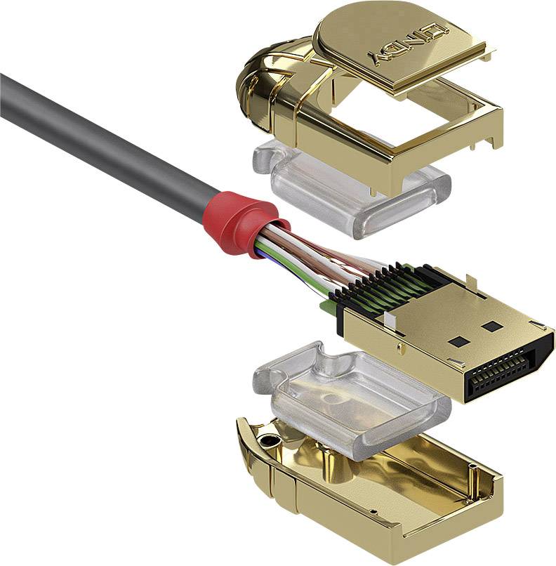 Eine Explosionszeichnung eines Audio-Steckers, der zeigt, wie die Kabel mit dem Stecker verbunden sind. Visuelle Darstellung der internen Komponenten.