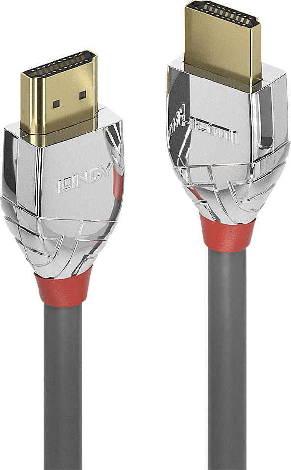 Zwei HDMI-Kabelanschlüsse mit silberner Ummantelung und rotem Akzent. Geeignet für die Übertragung von hochauflösenden Audio- und Videosignalen.