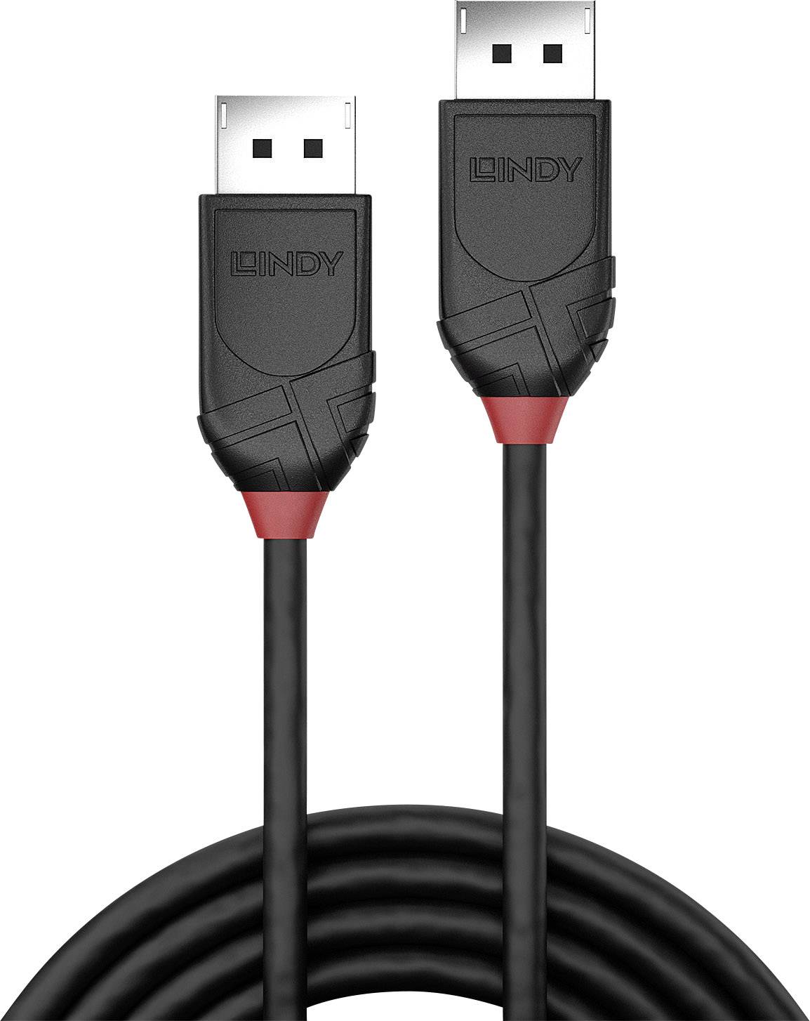 Ein schwarzes, fünffach gewundenes USB-Kabel mit zwei Steckern, einem zehn Fuß langen Typ-A-Kabel, mit roten Akzenten an den Steckern.