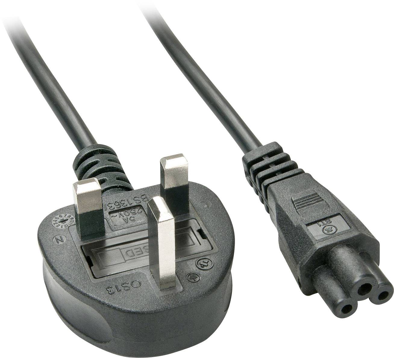 LINDY Strom Anschlusskabel [1x Kleeblatt-Stecker C6 - 1x UK-Stecker] 2.00 m