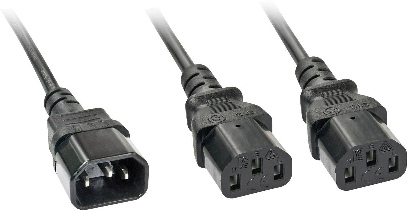 Drei schwarze Stromkabel mit C13- und C14-Steckern, die häufig für Computer- und Servergeräte verwendet werden.