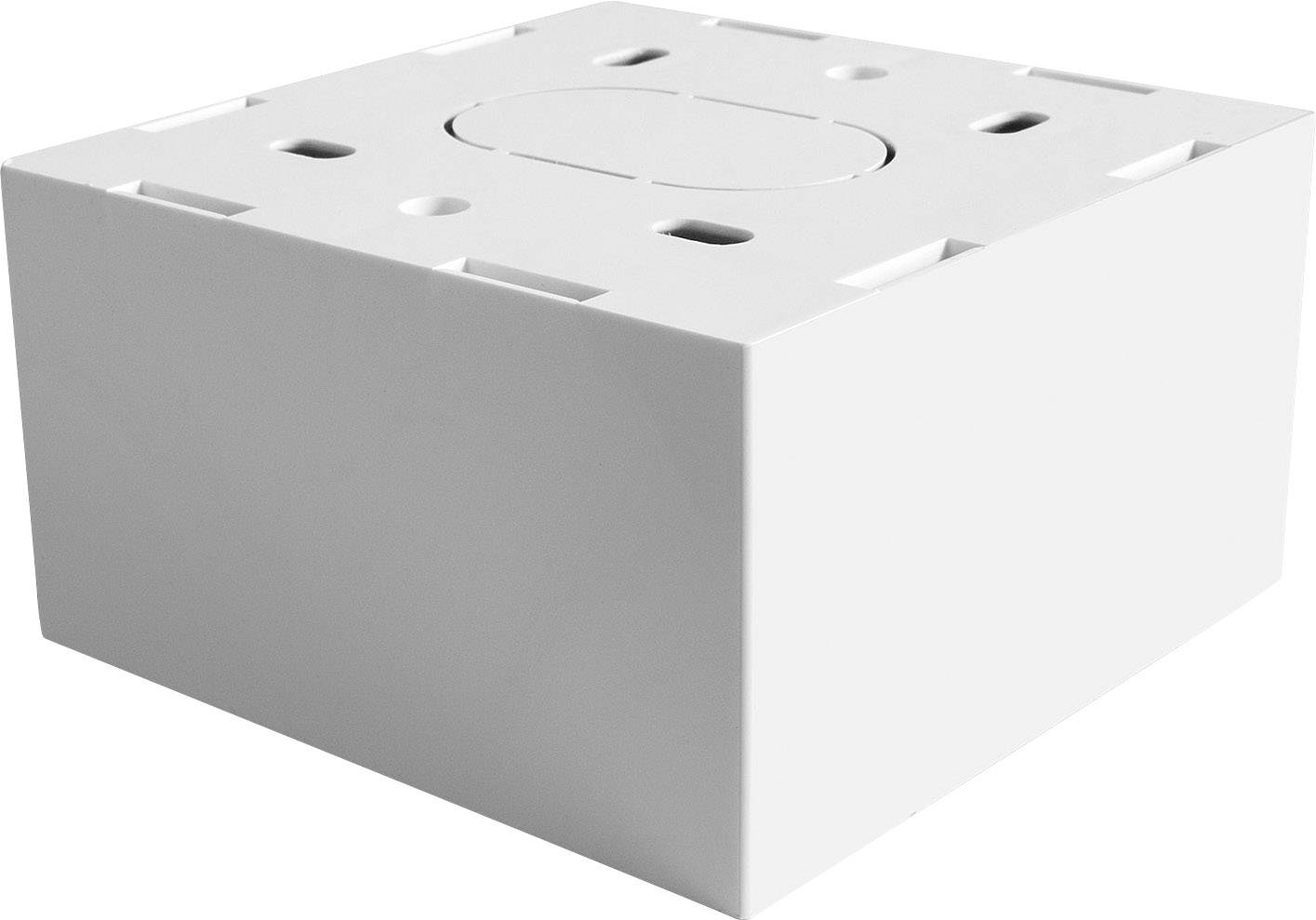 Weißer quadratischer Deckenanschlusskasten mit mehreren Kabelöffnungen, ideal für die Installation elektrischer Leitungen.
