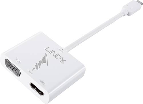 LINDY 43179 USB-C / DisplayPort Konverter [1x USB-C™ Stecker - 2x HDMI-Buchse, VGA-Buchse] Weiß