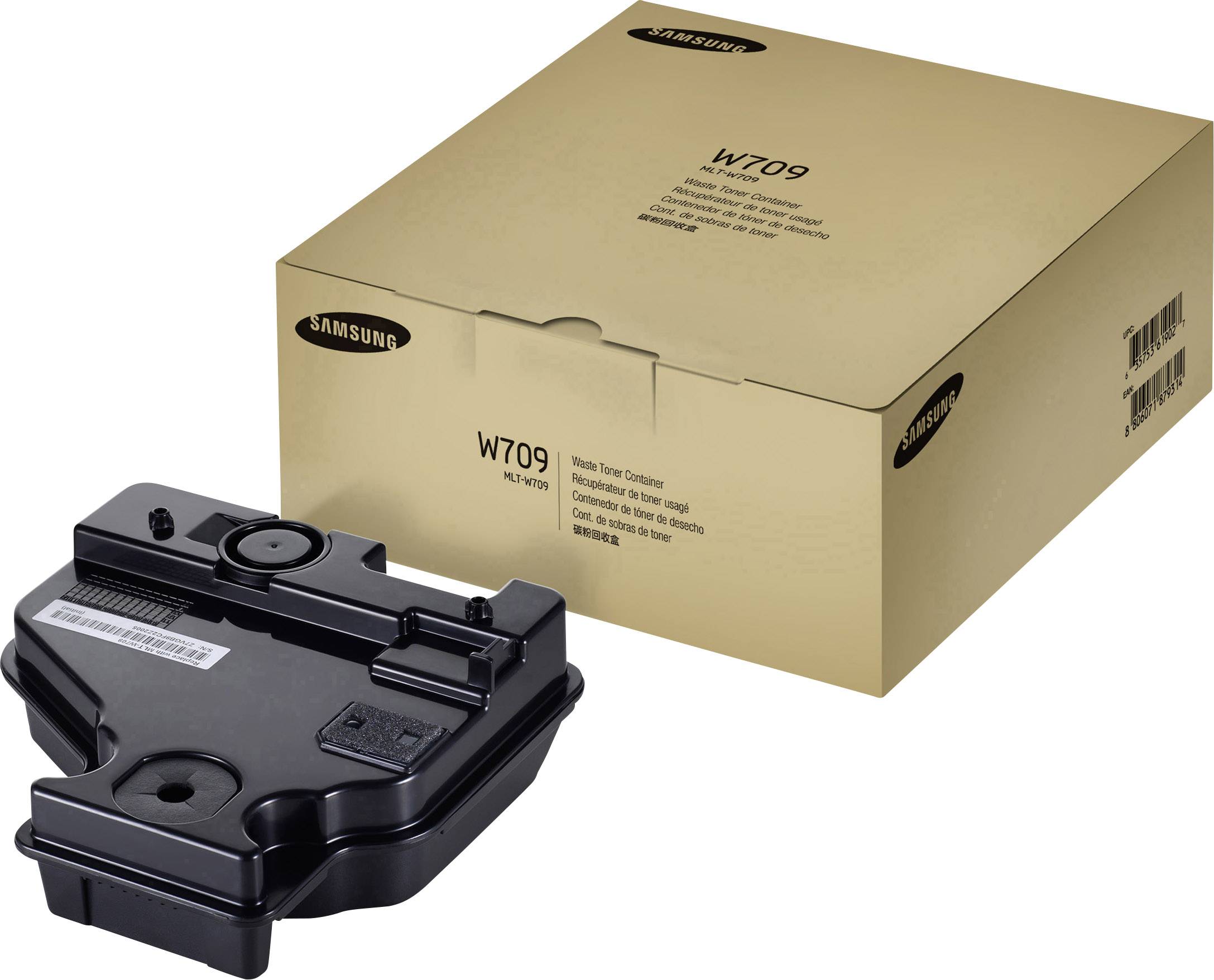 Eine Samsung W709 Trommelkartusche neben der dazugehörigen Verpackung.