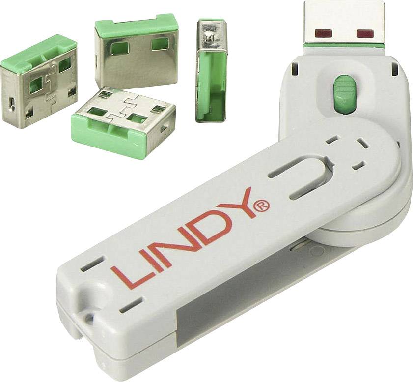 LINDY USB-A Port Schloss USB-Lock + Key 4er Set Grün inkl. 1 Schlüssel 40451