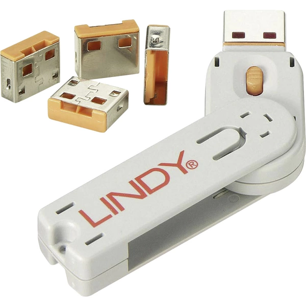 LINDY USB-A Port Schloss USB-Lock + Key 4er Set Orange inkl. 1 Schlüssel 40453 LINDY USB-A Port Schloss USB-Lock + Key 4er Set Orange inkl. 1 Schlüssel 40453
