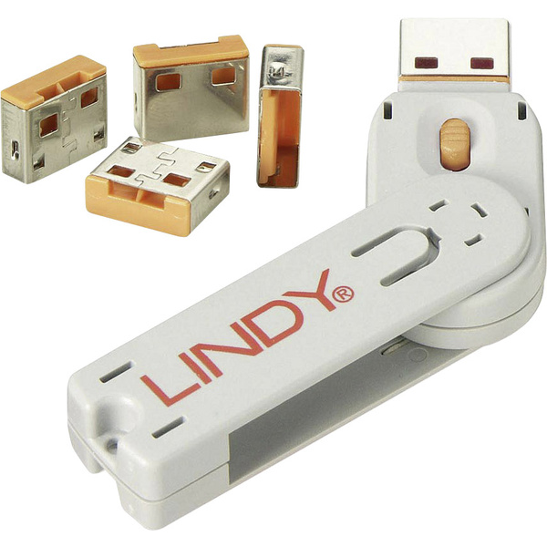 LINDY Verrouillage de port USB USB-Lock + Key jeu de 4 orange avec 1 clé 40453