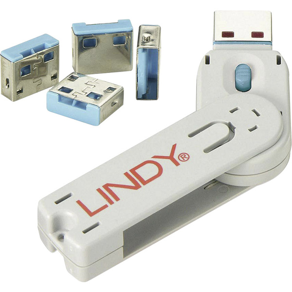 LINDY USB Port Schloss USB-Lock + Key 4er Set Blau inkl. 1 Schlüssel 40452