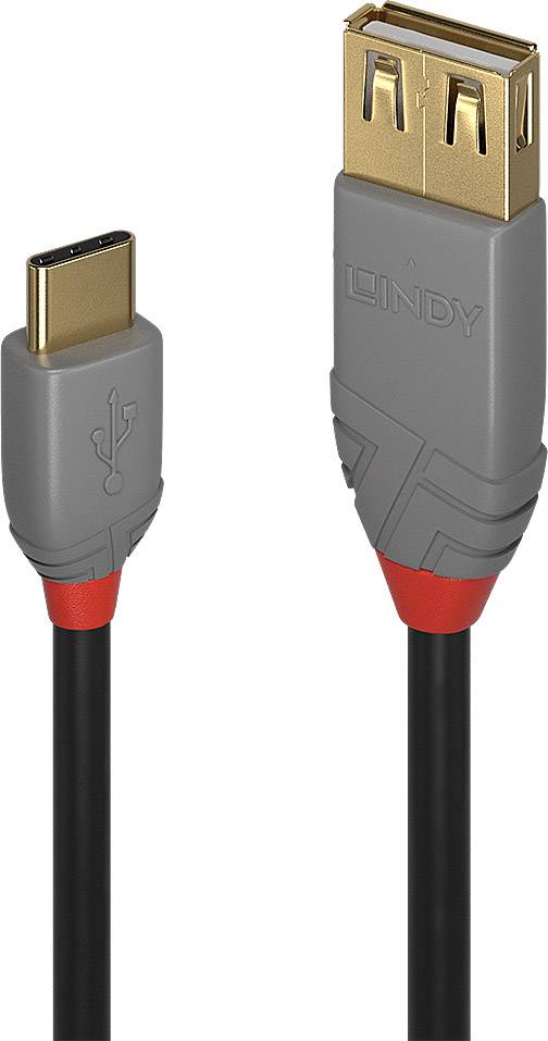 LINDY USB-Kabel USB 2.0 USB-C® Stecker, USB-A Buchse 0.15 m Schwarz 36897
