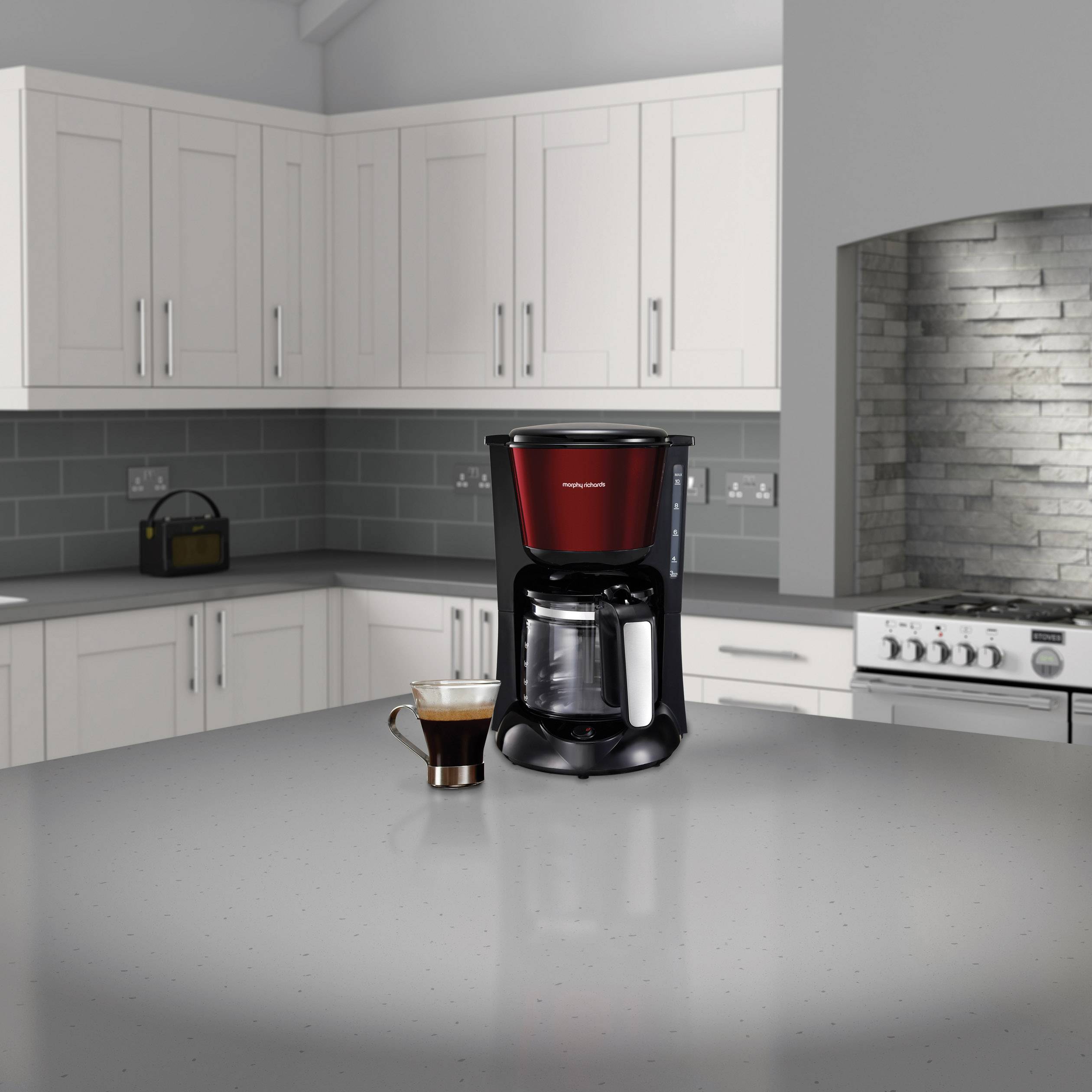 Accents Kaffeemaschine Edelstahl, Rot Fassungsvermögen Tassen=12 Glaskanne, Warmhaltefunktion