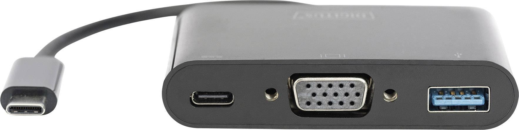 Digitus DA-70854 USB / VGA Adapter [1x USB-C™ Stecker - 1x VGA-Buchse, USB 3.2 Gen 1 Buchse A (USB 3.0), USB-C™ Buchse] Schwarz  15.00 cm