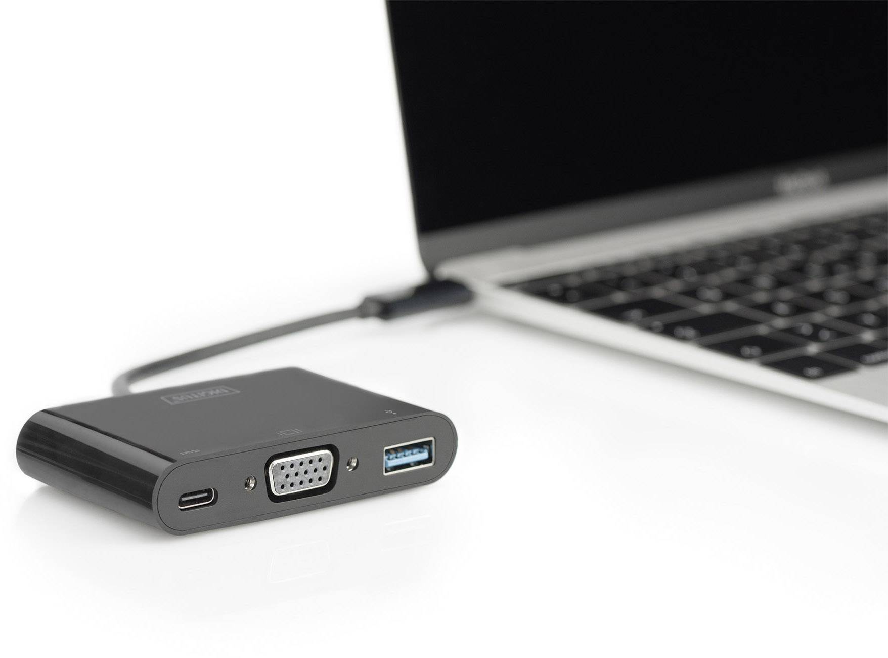 Digitus DA-70854 USB / VGA Adapter [1x USB-C™ Stecker - 1x VGA-Buchse, USB 3.2 Gen 1 Buchse A (USB 3.0), USB-C™ Buchse] Schwarz  15.00 cm