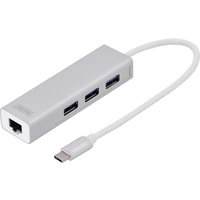 Digitus DA-70255 3+1 Port USB-Kombi-Hub mit eingebautem Netzwerk-Anschluss Silber Digitus DA-70255 3+1 Port USB-Kombi-Hub mit eingebautem Netzwerk-Anschluss Silber