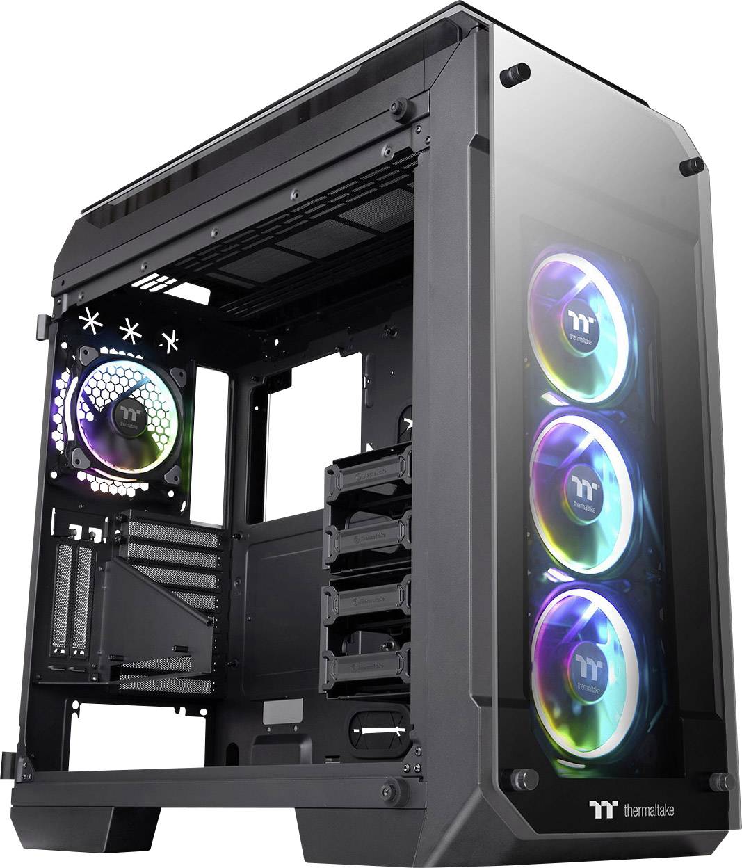 Thermaltake View 71 Tempered Glass RGB Plus Full Tower PC-Gehäuse Schwarz, RGB 4 Vorinstallierte LED Lüfter, Seitenfenster, Werkzeugfreie Festplatte