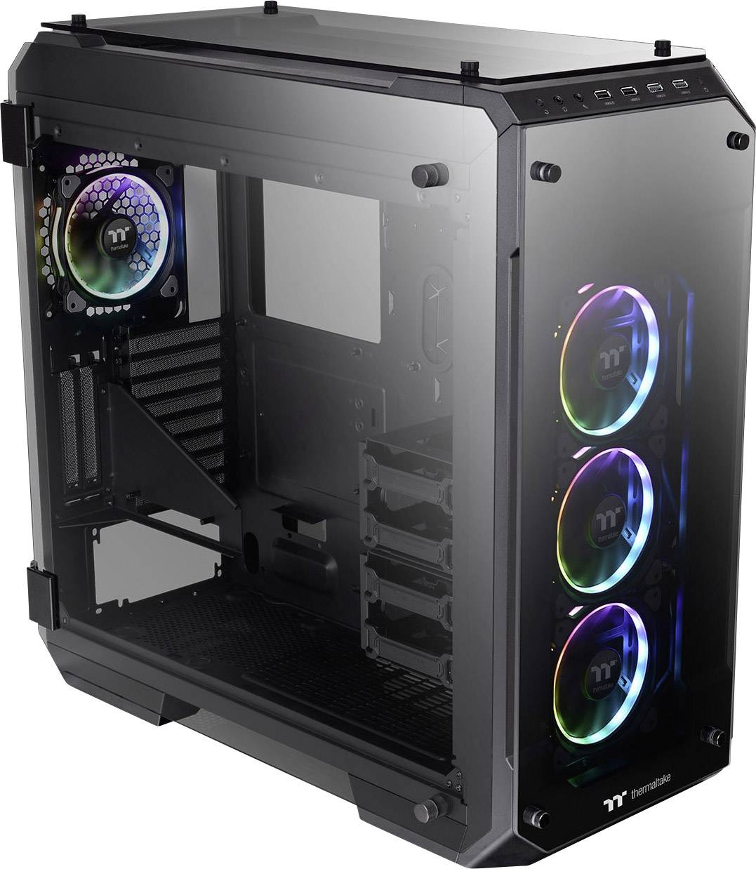 Thermaltake View 71 Tempered Glass RGB Plus Full Tower PC-Gehäuse Schwarz, RGB 4 Vorinstallierte LED Lüfter, Seitenfenster, Werkzeugfreie Festplatte