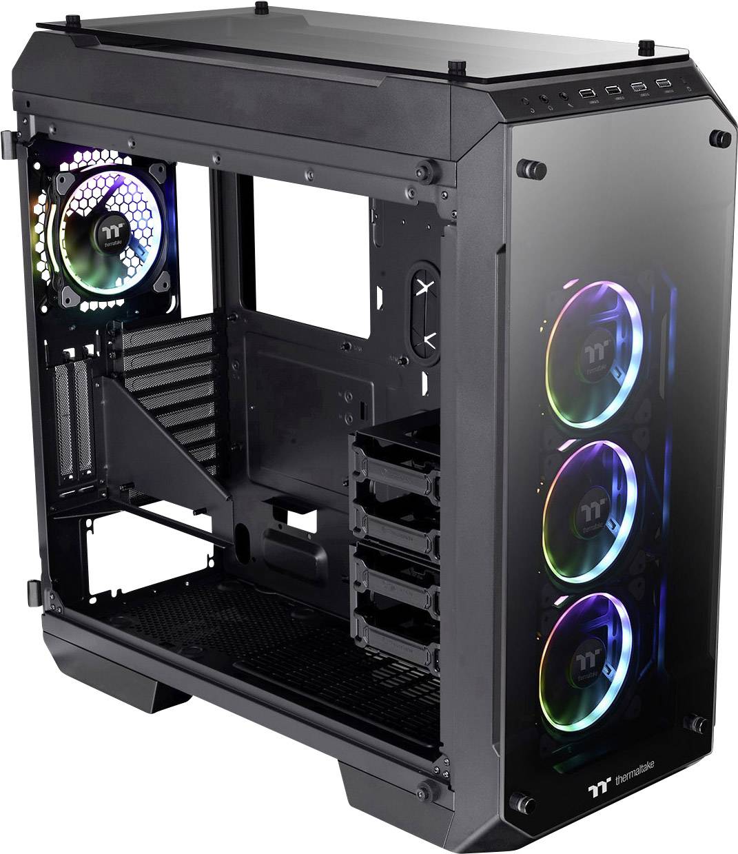 Thermaltake View 71 Tempered Glass RGB Plus Full Tower PC-Gehäuse Schwarz, RGB 4 Vorinstallierte LED Lüfter, Seitenfenster, Werkzeugfreie Festplatte