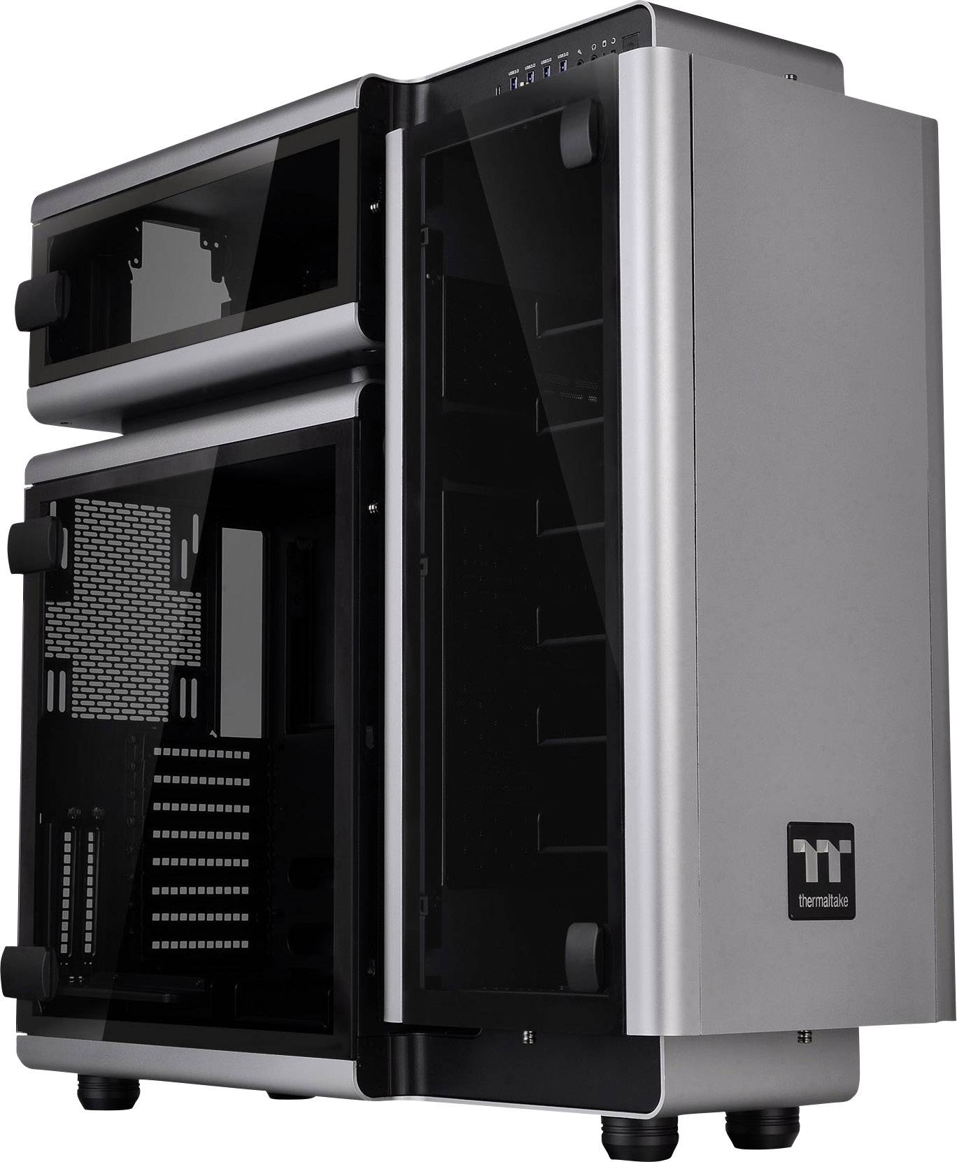 Thermaltake Level 20 Full Tower PC-Gehäuse Schwarz, Silber 3 Vorinstallierte LED Lüfter, Seitenfenster, Werkzeugfreie