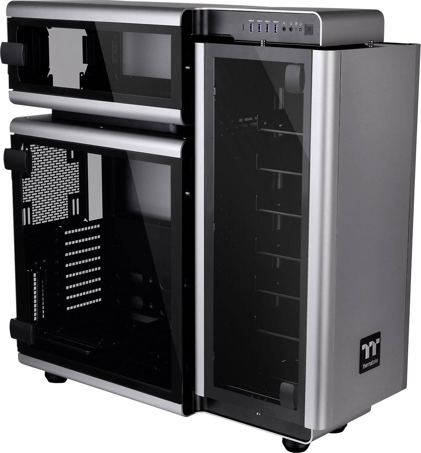 Thermaltake Level 20 Full Tower PC-Gehäuse Schwarz, Silber 3 Vorinstallierte LED Lüfter, Seitenfenster, Werkzeugfreie