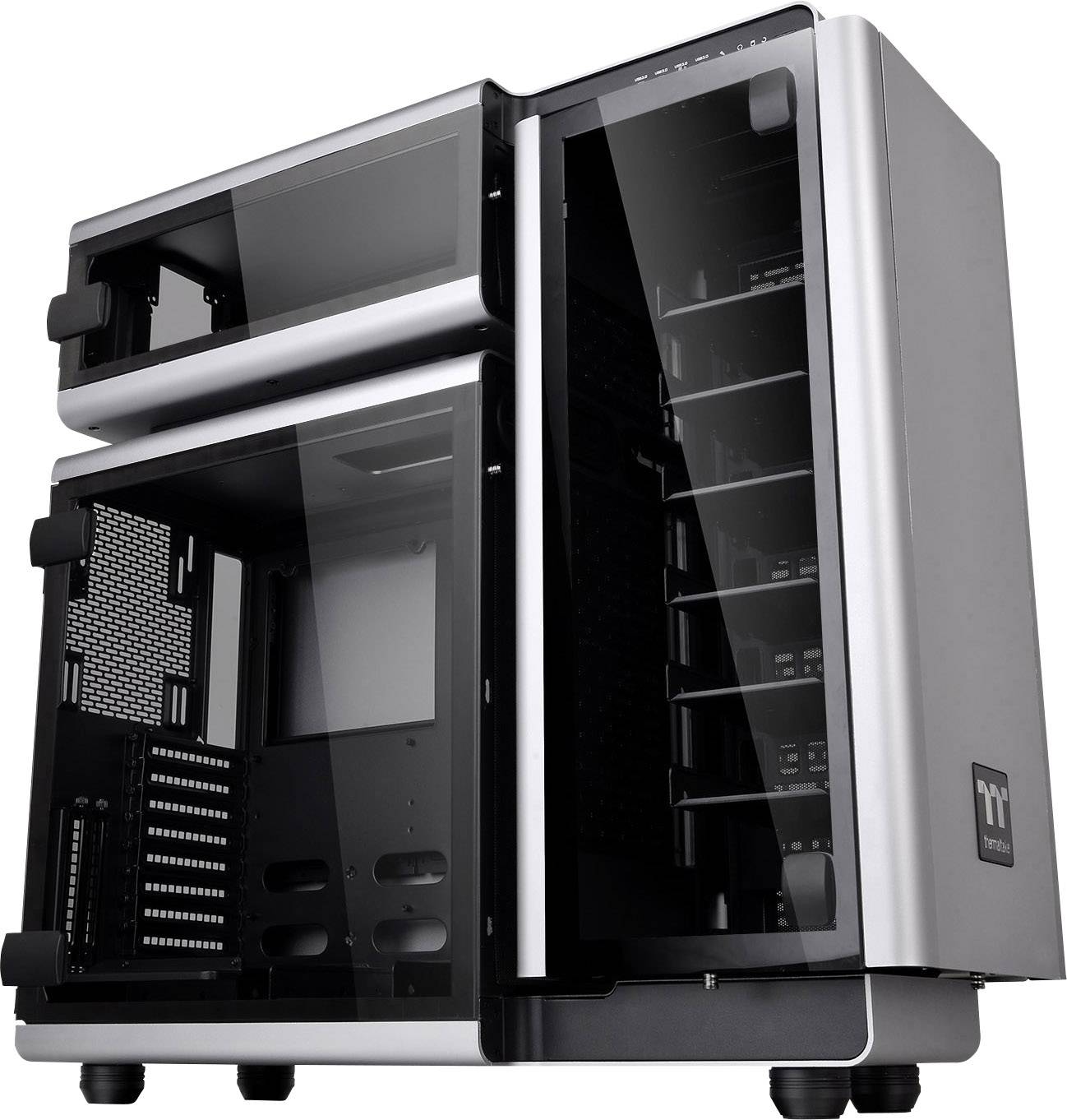 Thermaltake Level 20 Full Tower PC-Gehäuse Schwarz, Silber 3 Vorinstallierte LED Lüfter, Seitenfenster, Werkzeugfreie