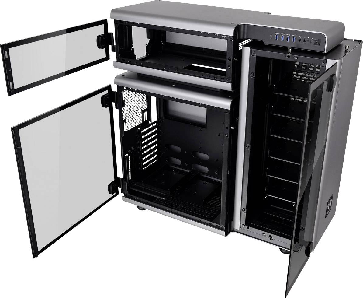 Thermaltake Level 20 Full Tower PC-Gehäuse Schwarz, Silber 3 Vorinstallierte LED Lüfter, Seitenfenster, Werkzeugfreie