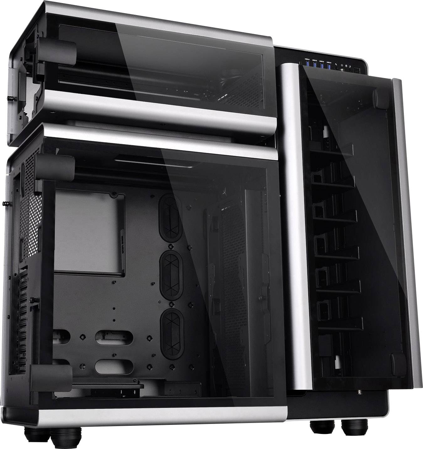 Thermaltake Level 20 Full Tower PC-Gehäuse Schwarz, Silber 3 Vorinstallierte LED Lüfter, Seitenfenster, Werkzeugfreie