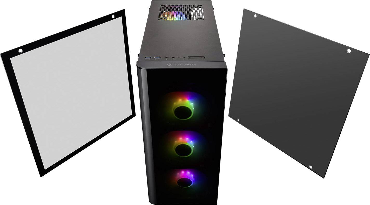 Thermaltake View 21 Tempered Glass RGB Plus Midi-Tower PC-Gehäuse Schwarz 4 Vorinstallierte LED Lüfter, Staubfilter, Seitenfenster