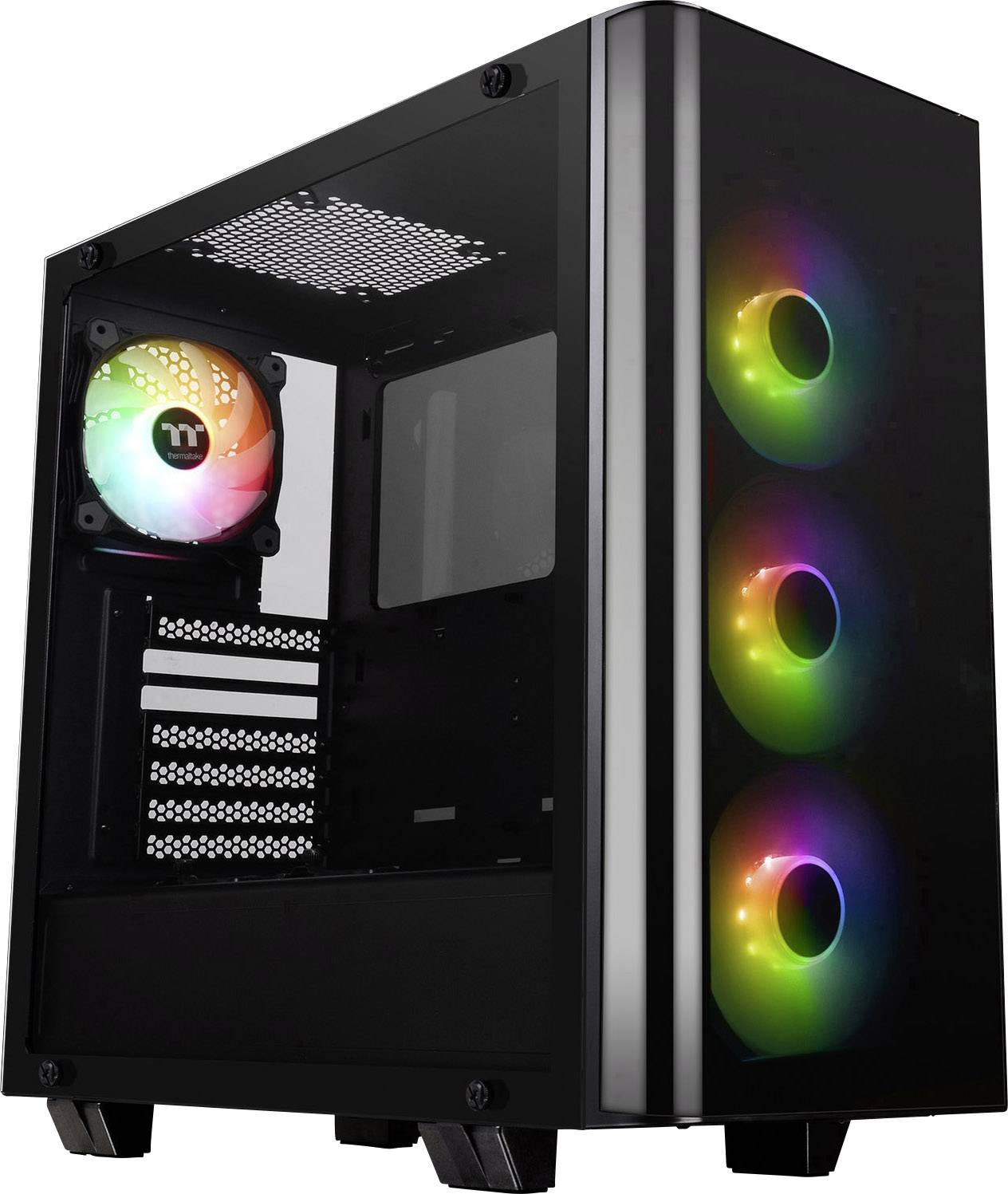 Thermaltake View 21 Tempered Glass RGB Plus Midi-Tower PC-Gehäuse Schwarz 4 Vorinstallierte LED Lüfter, Staubfilter, Seitenfenster