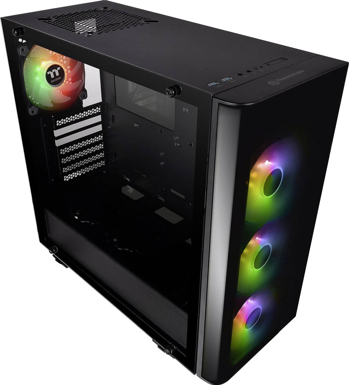 Thermaltake View 21 Tempered Glass RGB Plus Midi-Tower PC-Gehäuse Schwarz 4 Vorinstallierte LED Lüfter, Staubfilter, Seitenfenster