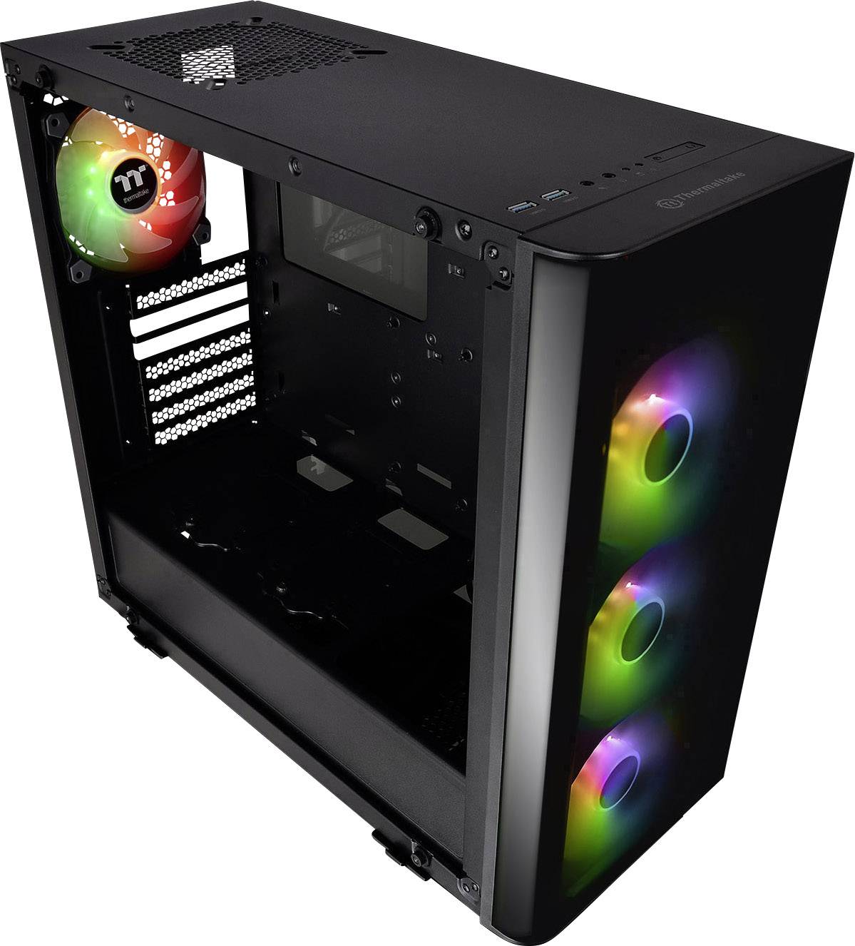 Thermaltake View 21 Tempered Glass RGB Plus Midi-Tower PC-Gehäuse Schwarz 4 Vorinstallierte LED Lüfter, Staubfilter, Seitenfenster