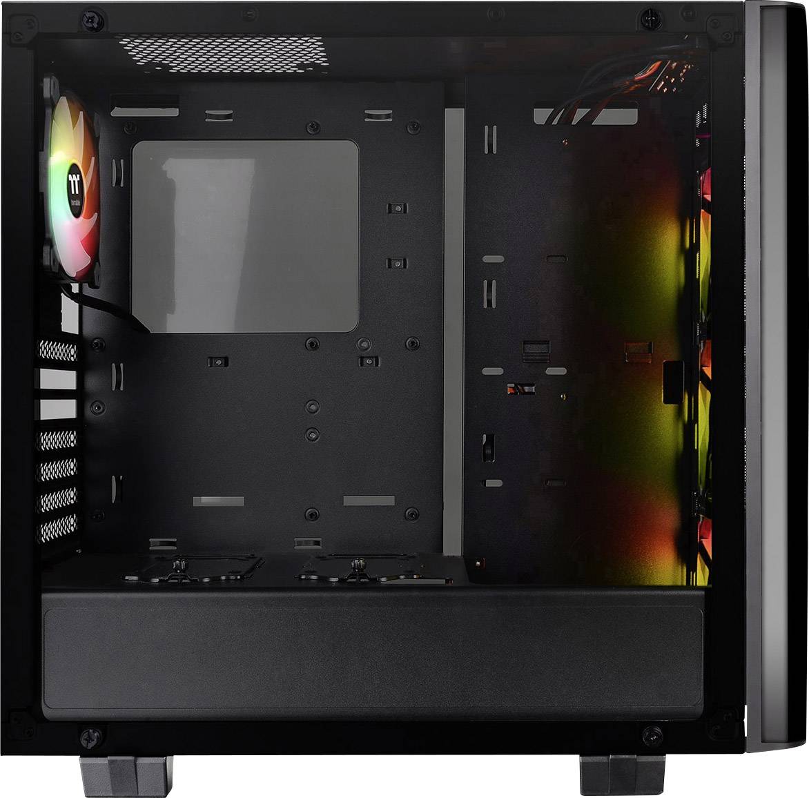 Thermaltake View 21 Tempered Glass RGB Plus Midi-Tower PC-Gehäuse Schwarz 4 Vorinstallierte LED Lüfter, Staubfilter, Seitenfenster